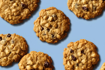Illustration of oatmeal chocolate chip cookies, generative ai