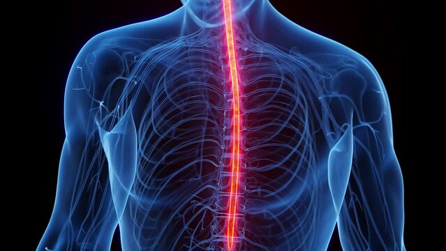 3D rendered medical animation of a man's spinal cord