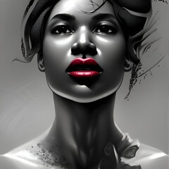 Obraz premium black-white portrait of a afroamerican woman with red lips. Black history month