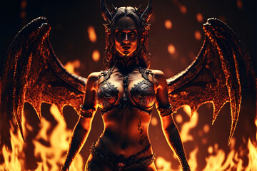 Demonic sexy female devils with flames and fire. Designed using generative ai. 