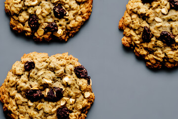 Illustration of oatmeal raisin cookies, generative ai