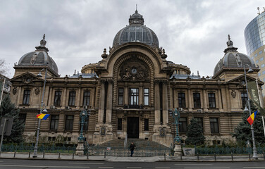 Fototapeta na wymiar front view of CEC palace, Romania, Bucharest