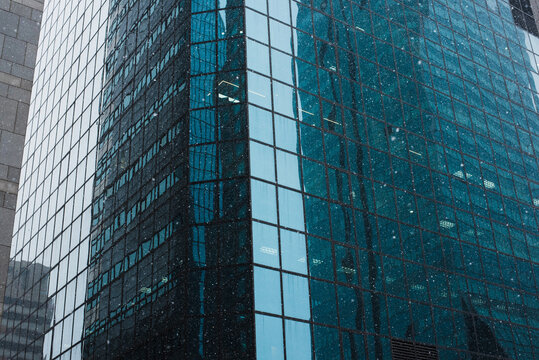 Modern blue building in Winter