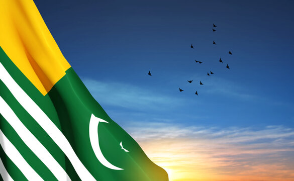 Kashmir flag on background of the sky. EPS10 vector
