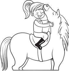 Fototapeta premium Horse and girl on black and white illustration. Expression of love and relationship.