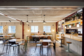 Interior of spacious modern cafe