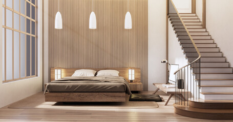 Modern peaceful Bedroom. japan style bedroom.