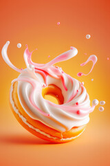Donut beignet coloré en mouvement. Photographie culinaire de dessert en studio. Generative AI.