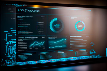   digital dashboard in 2023 against blue hologram. Artificial intelligence (AI), support for machine learning to accelerate business growth. Futuristic technology trend concept