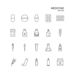 Set of medicine, pill vector icon on white background.