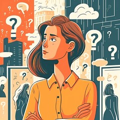 Choice in profession or other areas of life, concept. Making decision, thoughtful young woman