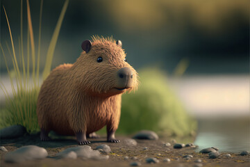 Capybara, Grasslands, Habitat, Animal, Nature, Generative AI