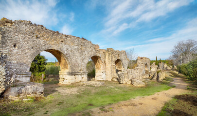 Fototapeta na wymiar Ruins of Barbegal aqueduct (Aqueduc Romain de Barbegal) near Arles, France