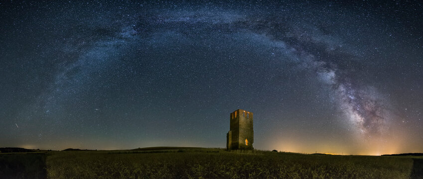 Via Lactea on tower in the fields of Castilla y Le&Atilde;&sup3;n. Spain.
