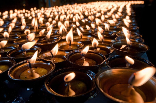 Prayer candles in a Bhuddist Temple, Kathmandu, Nepal.