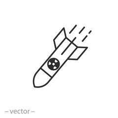 atomic or nuclear bomb icon, rocket attack, thin line symbol on white background - editable stroke vector illustration