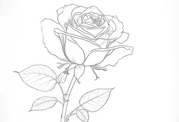 line drawing of a beautiful rose flower. Generative ai
