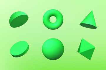 Geometric 3d shapes in green