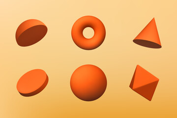 Geometric 3d shapes in orange