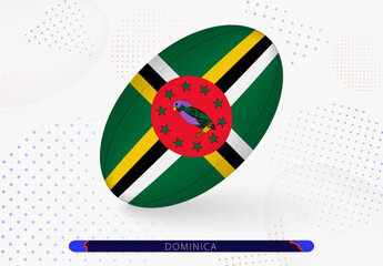 Rugby ball with the flag of Dominica on it. Equipment for rugby team of Dominica.