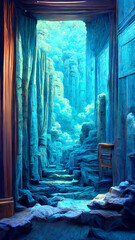 Blue room in the 3d. Background illustration Generative AI Content by Midjourney