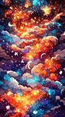 Fototapeta na wymiar Pixel art night starry sky. background illustration Generative AI Content by Midjourney