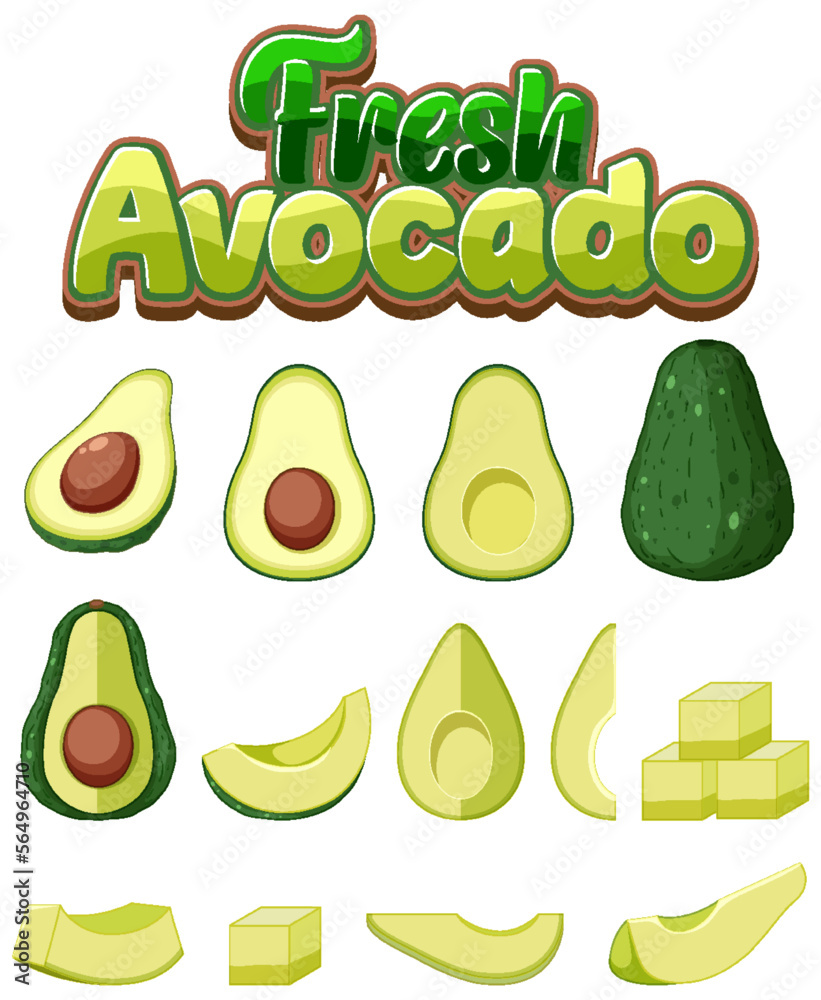 Wall mural Set of avocado fruit cartoon