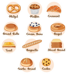 Different types of bread with name
