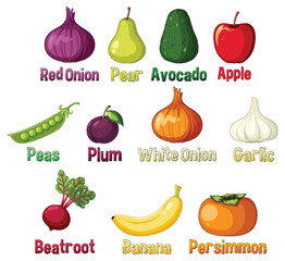 Set of fruits cartoon