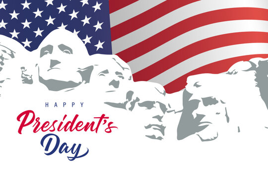 Happy Presidents Day with Mount Rushmore and flag USA. President's Day background design. Vector illustration