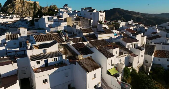 Picturesque White Village Of Olvera In The Province Of C&aacute;diz, Andalusia, Spain. Aerial Drone Shot