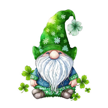 Cute Gnomes St. Patrick's Day With Flowers and wearing flower Watercolor Transparent  PNG Files