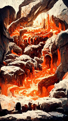 Medieval style and features lava fire cave illustration Generative AI Content by Midjourney