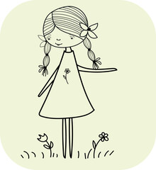 Cute girl with a flower on her dress.  Vector file for designs.