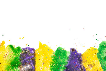 Watercolor background for Mardi Gras party. Celebration greeting card. © Anna