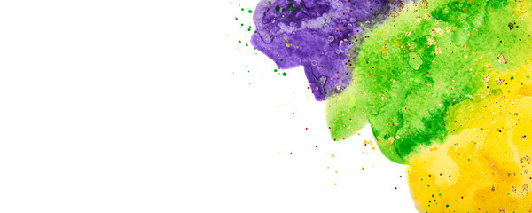Watercolor background for Mardi Gras party. Celebration greeting card. © Anna