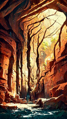 Wall in caves concept background illustration Generative AI Content by Midjourney