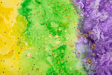 Watercolor background for Mardi Gras party. Celebration greeting card.