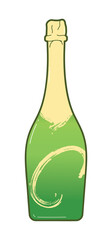 Green wine glass bottles in flat illustration