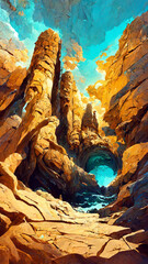 illustration of a cave on the beach illustration Generative AI Content by Midjourney