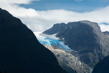 View of the Jostedalen Glacier melting over the Lovatnet Lake,  Norway