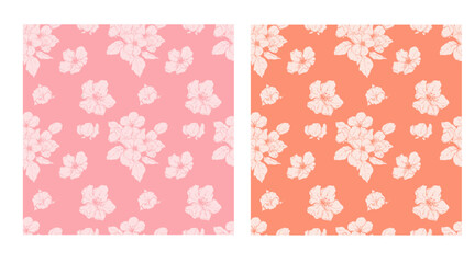 Drawn apple blossom. Spring. The first flowers. Tree. Spring flowers. Apple tree. Set. Holidays. Invitations. Wedding. Set of floral patterns. Seamless vector pattern.