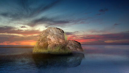 Naklejka na ściany i meble The landscape of a lake with rock