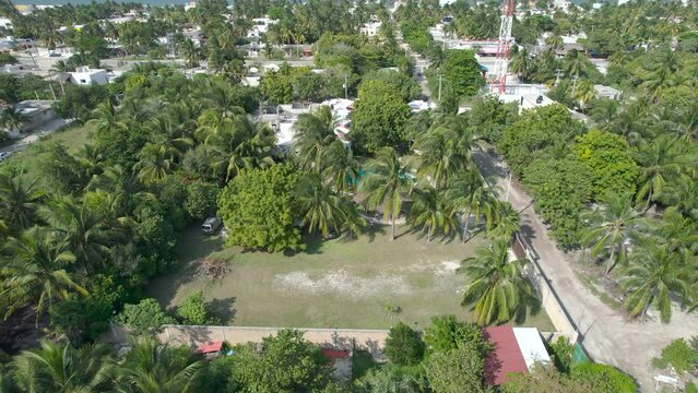 drone view of the fishing town of chelem in yucatan mexico