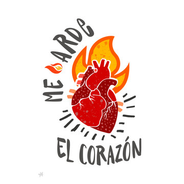 Me arde el coraz&radic;&ge;n, lettering en espa&radic;&plusmn;ol, Fuego, flama, llama, coraz&radic;&ge;n, coraz&radic;&ge;n anat&radic;&ge;mico, San Valent&radic;&ne;n, enamorados, caligraf&radic;&ne;a, P&radic;&ge;ster