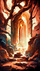 Fairy cave abstract illustration background illustration Generative AI Content by Midjourney