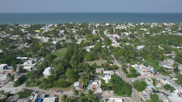 drone view of the fishing town of chelem in yucatan