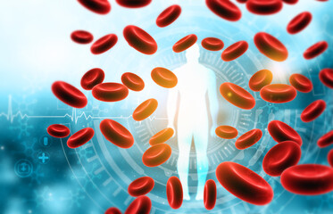 Red blood cells on medical background. 3d illustration..