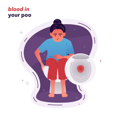 Worried woman discovering blood in stool, a symptom of hemorrhoids, IBD or colitis. Vector concept for gastroenterology and proctology articles