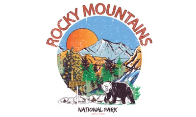 Foto op Canvas Rocky mountains graphic artwork for t shirt and others. National park print design for apparel, sticker, background, poster and others. © riaz